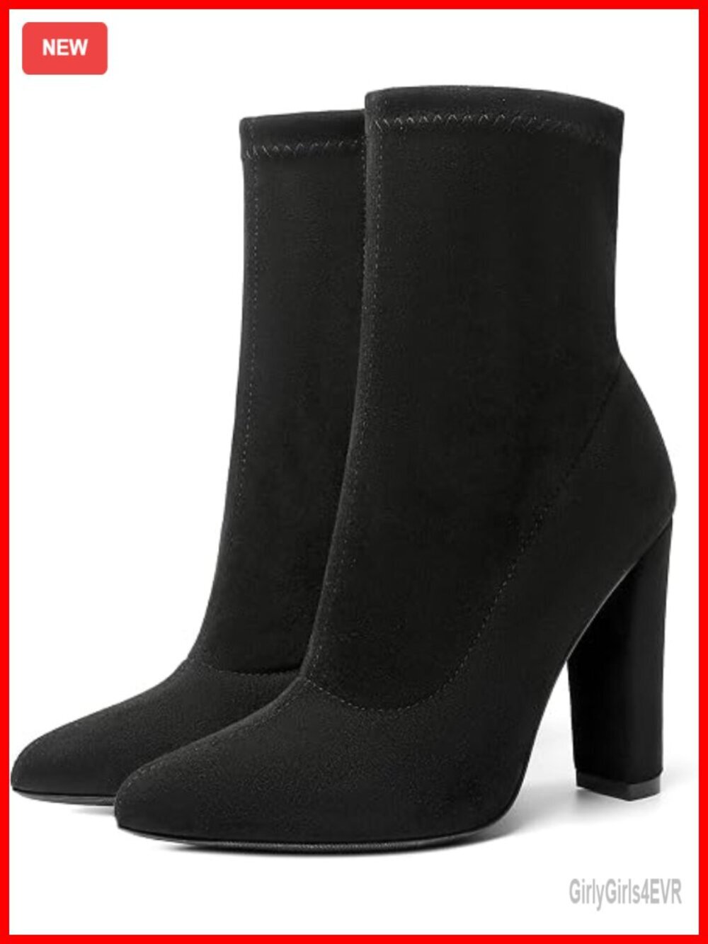 Suede Sock Boots Chunky Heel Pointed Toe Mid-Calf Booties Zip Closure